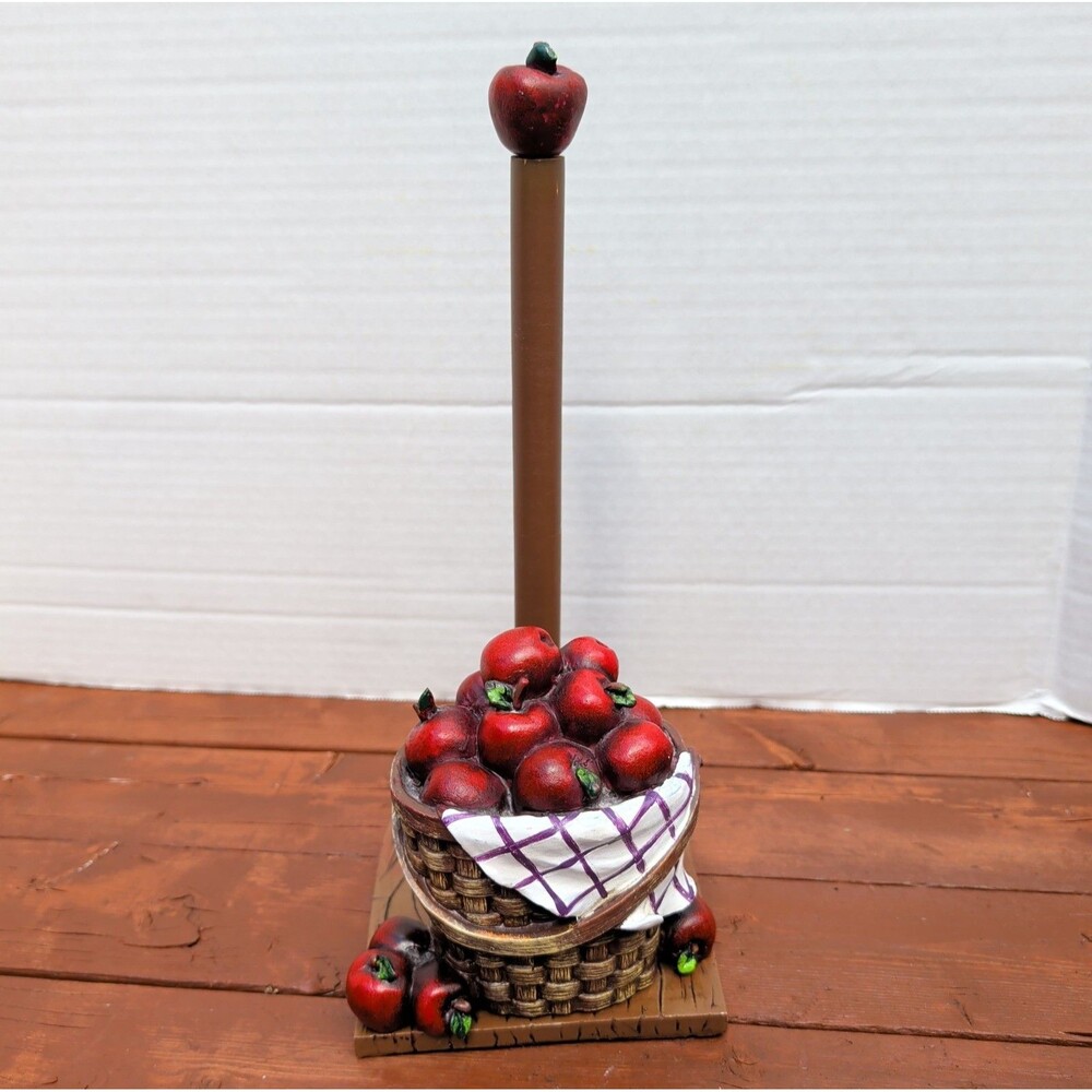 Vintage Visions Etc Resin Red Apple Basket Paper Towel Holder Country Kitchen